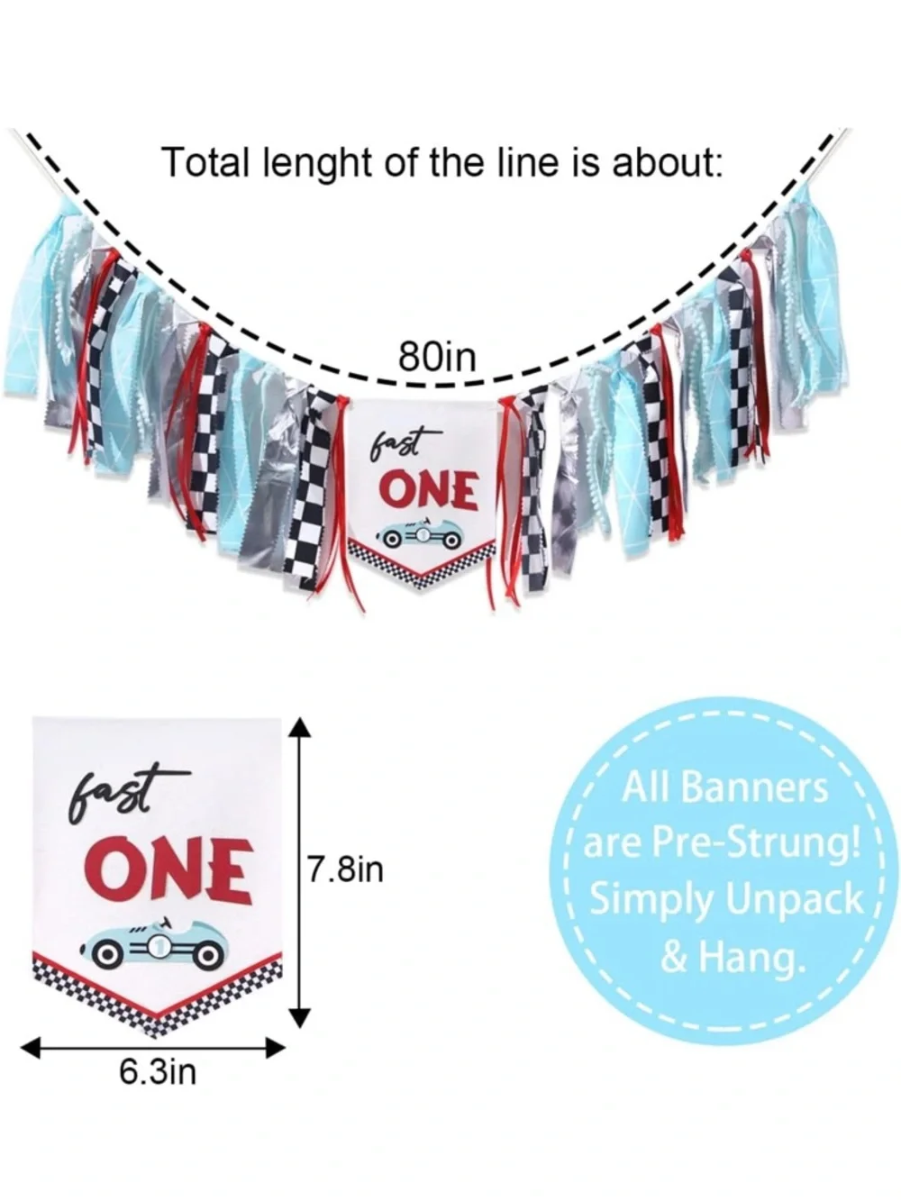 Amazon Fast ONE First Birthday High Chair Banner Bib - Red, Black, Blue, White